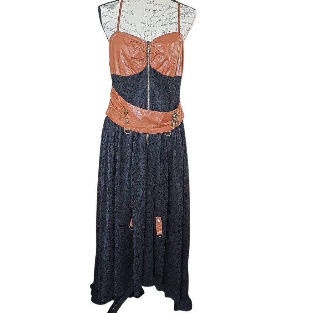 Scarlett Darkness Womens Size Lrg Brown Black Faux Leather Lace Steam Punk Dress
